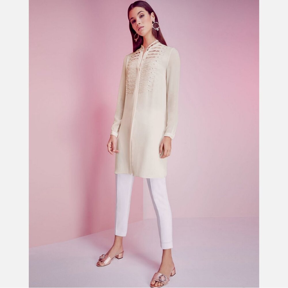 Elie Tahari Divitra Lace Bib Silk Tunic